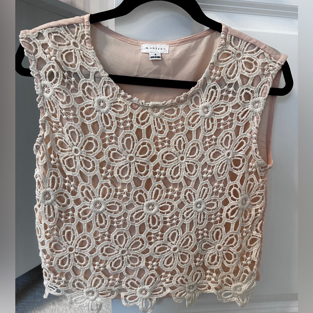 Light pink lace front blouse top